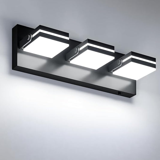 VOLISUN 3 Light Bathroom Vanity Light, 16.15 inch Dimmable Bathroom Light Fixtures Over Mirror, 5 Color Temperatures, 180°Rotatable Head, Black LED Vanity Lights for Bathrooms-ETL Certificated