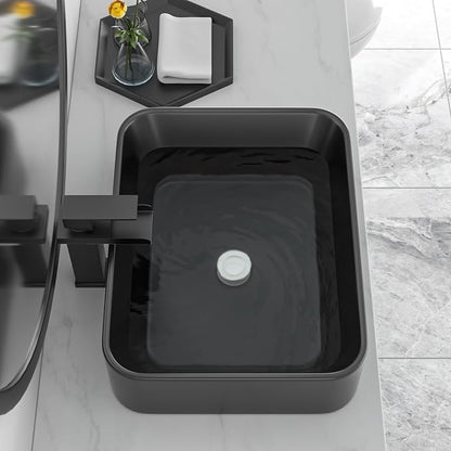 Black Bathroom Sink 19"x15" Vessel Sink Rectangule Bowl Sinks for Bathrooms Ceramic Above Counter Rectangular Vessel Bathroom Sink Porcelain Modern Large Sink Basin Lavatory Vanity Matte Black