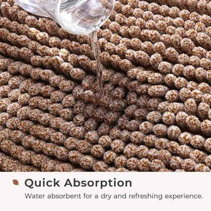 FRESHMINT Chenille Bath Rugs Extra Soft and Absorbent Microfiber Shag Rug, Non-Slip Runner Carpet for Tub Bathroom Shower Mat, Machine-Washable Durable Thick Area Rugs (Caramel Heather, 32" x 20")
