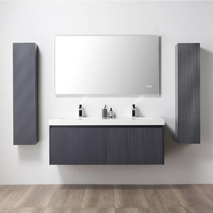 Blossom 60 Inch Double Sink Bathroom Vanity with Side Cabinets, All Wood Wall Mounted Floating Bathroom Vanity Cabinet with Acrylic Sinks, Soft-Close Drawers, Bathroom Vanities, Night Blue