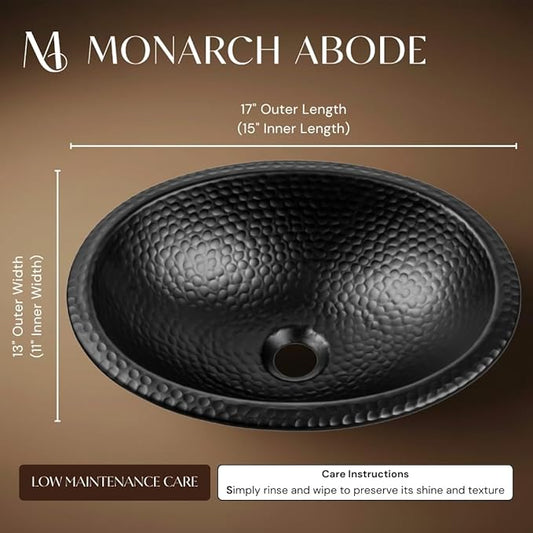 Monarch Abode Bathroom Sink – 17-Inch Oval Drop In Bathroom Sink, Top Mount Hand Hammered Matte Black Vanity Sinks for Countertop, Powder Room, Guest Bath or Restroom, Drop in Sinks for Bathrooms