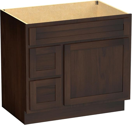 HomeBeyond 36 Inch Bathroom Vanity Base Only, Single Vanity Cabinet with 2 Side Dove-Tailed Drawers, Composable Floor Mount Cabinets Without Top, Rustic Brown