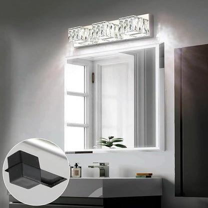 LED Bathroom Light Fixture - Modern 3 Light Crystal Vanity Light - Chrome Bathroom Wall Light 5CCT Dimmable