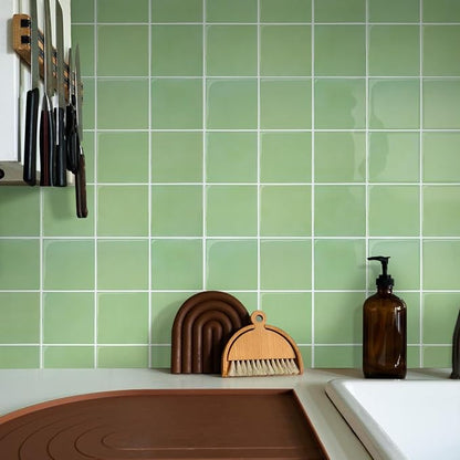 Thicker 3D Peel and Stick Backsplash Tiles, 10 Pcs 12" x 12" | Green, Glossy Self Adhesive Vinyl Backsplash Wall Sticker for Kitchen Bathroom DIY Wall Makeover, Cover 10 sq ft，Removable