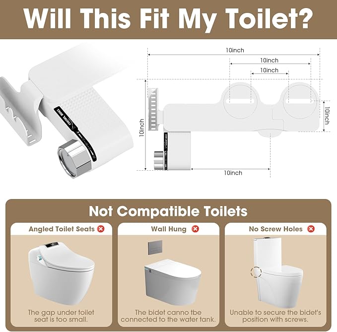Bidet Attachment for Toilet with Phone Holder and Hook,Non-Electric Self-Cleaning Dual Retractable Nozzles,Adjustable Water Pressure for Rear and Feminine Wash