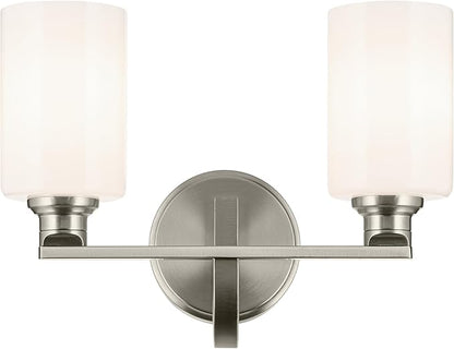 Kichler Gioe 14.25" 2-Light Vanity Light with Opal Glass in Brushed Nickel, Damp Rated, for Bathroom, Powder Room, Over a Mirror, (14.25" W x 10.5" H), 55225NI