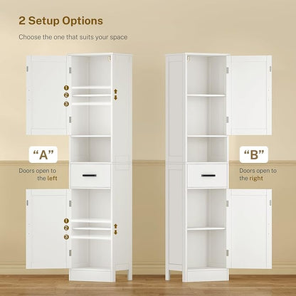TEENFON 67" H Bathroom Storage Cabinet with Barn Doors & Adjustable Shelves, Bathroom Cabinet with Drawer, Narrow Bathroom Storage Unit, Floor Cabinets for Living Room, Kitchen, White