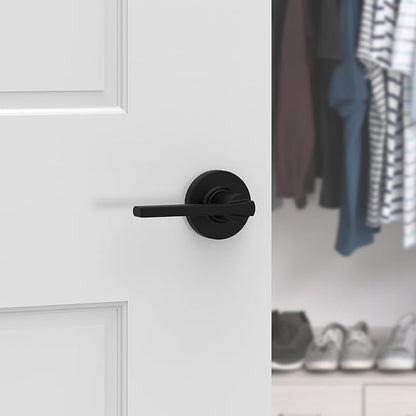 Kwikset Casey Dummy Round Door Handle, Single Sided Lever for Closets, French Double Doors, and Pantry, Matte Black Non-Turning Reversible Interior Push/Pull Lever, with Microban Protection