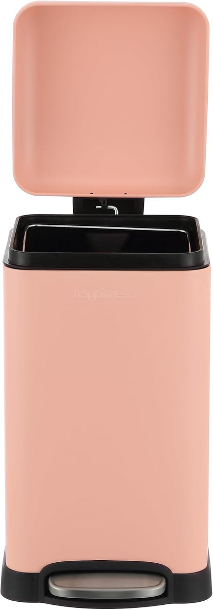 happimess Betty Retro Mini 3.2 Gal Step Trash Can, Flamingo Pink | Soft-Close Lid, Removable Liner, Iron, Hands-Free Pedal, Satin Finish, Non-Skid Base, Built-In Damper, Modern, Minimalistic