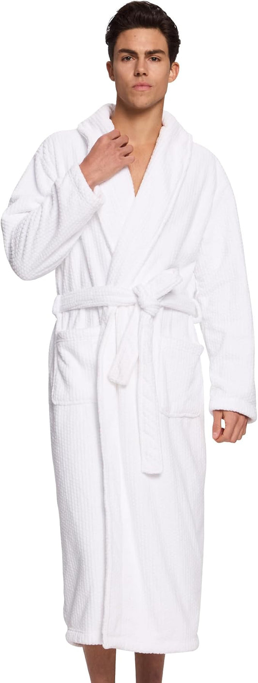 Men's Shawl Collar Bathrobe, Soft Long Towel Robe for Men - Super Absorbent Quick Dry yet Warm