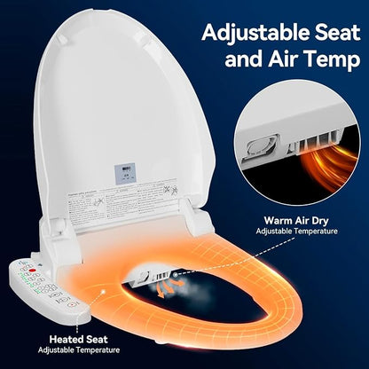 Bidet Toilet Seat Electric Warm Water Bidet with Warm Air Drying, Heated Seat Bidets with Self-cleaning Nozzle Temperature Adjustable White (Round)
