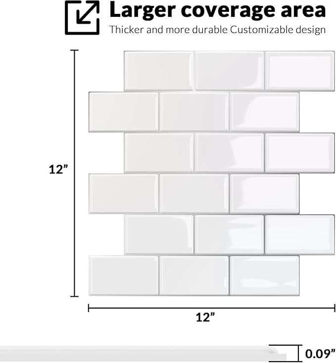 Peel and Stick BacksplashJoysticky 10-Sheet Peel and Stick Backsplash, 12" * 12" Laser Crystal Texture Stick on Tiles Backsplash for Kitchen & Bathroom，Thicker Design Peel and Stick Wall Tiles