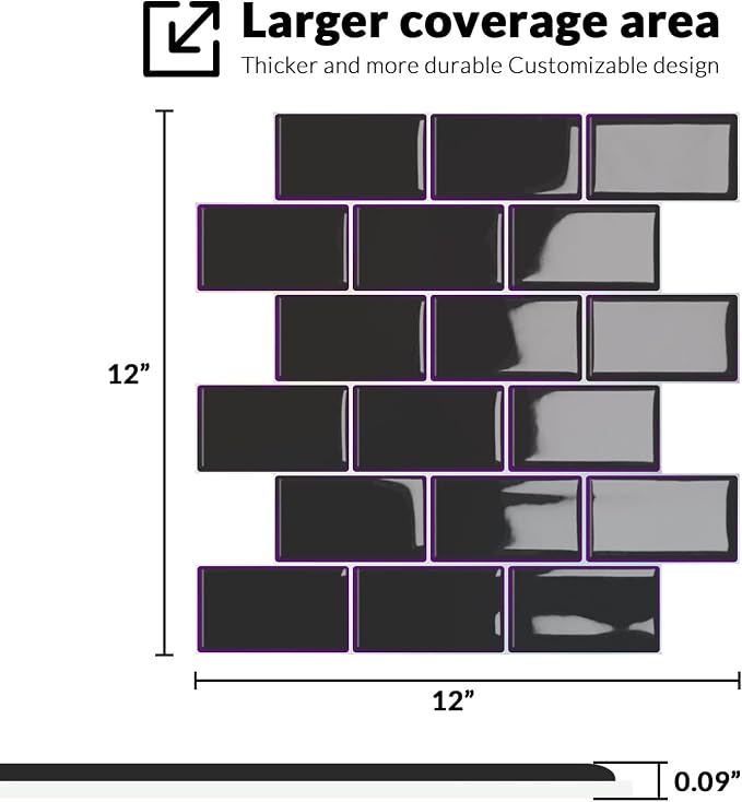 Joysticky 10-Sheet Peel and Stick Backsplash, 12" * 12" Laser Crystal Texture Stick on Tiles Backsplash for Kitchen & Bathroom，Thicker Design Peel and Stick Wall Tiles (Dark Purple)