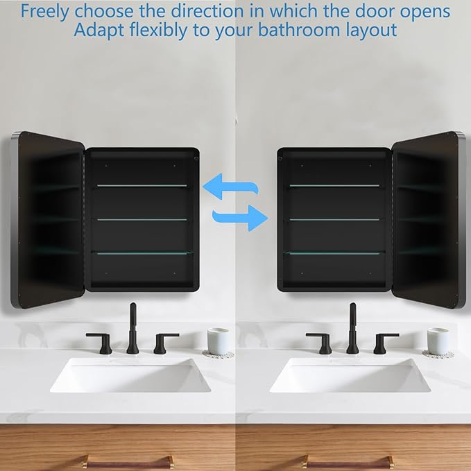 20x20 Inch Medicine Cabinet with Mirror Modern Design Farmhouse Bathroom Storage Cabinet for Bathroom Kitchen Laundry Room, Black