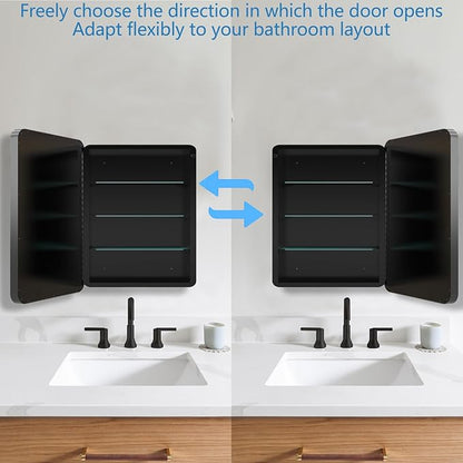 20x20 Inch Medicine Cabinet with Mirror Modern Design Farmhouse Bathroom Storage Cabinet for Bathroom Kitchen Laundry Room, Black
