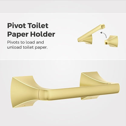 Pfister Bruxie Toilet Paper Holder, Bathroom Tissue Roll Holder, Wall-Mounted, Screw-in, Brushed Gold Finish, BPHBIE0BG