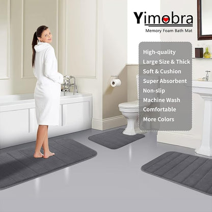 Yimobra Memory Foam Bath Mat, Super Soft Absorbent Bathroom Rug Non Slip 31.5x20 Inch, Quick Dry, Machine Washable Floor Carpet for Tub Shower, Home Decor Accessories, Dark Gray