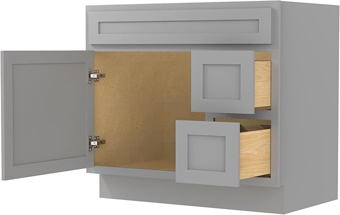 Vanity Art 36 Inch Single Bathroom Vanity Base Only Cabinet Rustic Bathroom Vanity with Drawers, Sturdy Floor Mounted Storage Cabinet Organizer for Bedroom, Living Room, Kitchen, Grey