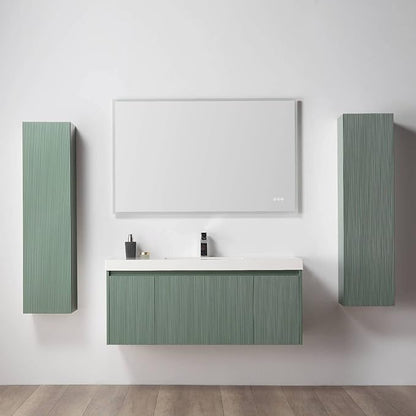 Blossom 48 Inch Bathroom Vanity with Sink and 2 Side Cabinets, All Wood Wall Mounted Floating Bathroom Vanity Cabinet with Acrylic Sink, Soft-Close Drawers, Bathroom Vanities, Aventurine Green
