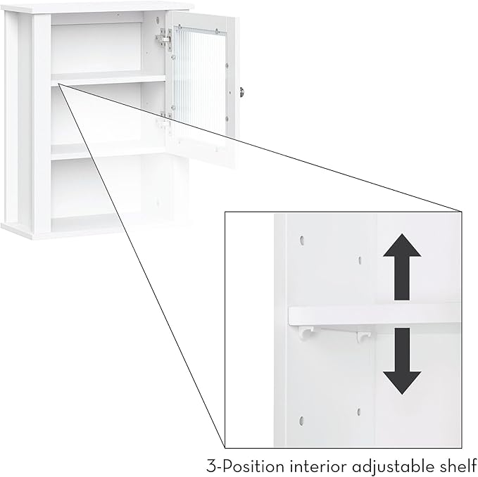 RiverRidge Prescott Bathroom Wall Cabinet - Bathroom Cabinet with Reeded Glass, Soft-Close Hinges & Adjustable Shelf - Slim Medicine Cabinet for Small Spaces