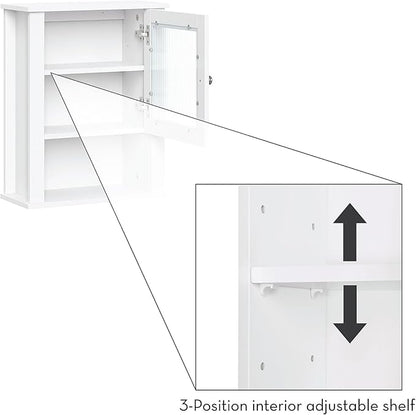 RiverRidge Prescott Bathroom Wall Cabinet - Bathroom Cabinet with Reeded Glass, Soft-Close Hinges & Adjustable Shelf - Slim Medicine Cabinet for Small Spaces