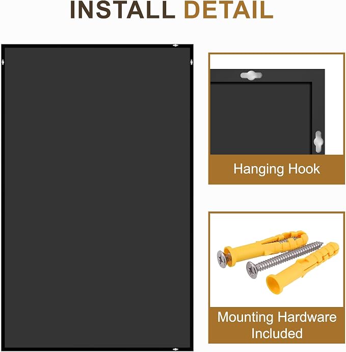 Rectangular Bathroom Mirror, 48"x30" Black Metal Framed Vanity Mirror | HD Shatterproof Wall Mirror, Horizontal or Vertical Hanging, Easy Installation for Bathroom, Bedroom, Living Room, Entryway