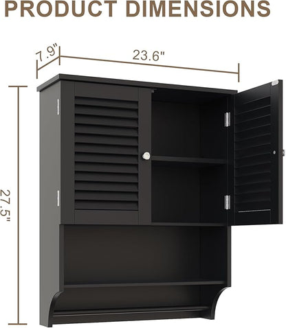 ChooChoo Bathroom Wall Cabinet, Medicine Cabinet, 2 Doors Over The Toilet Space Saver Storage Cabinet with Large Space, Black