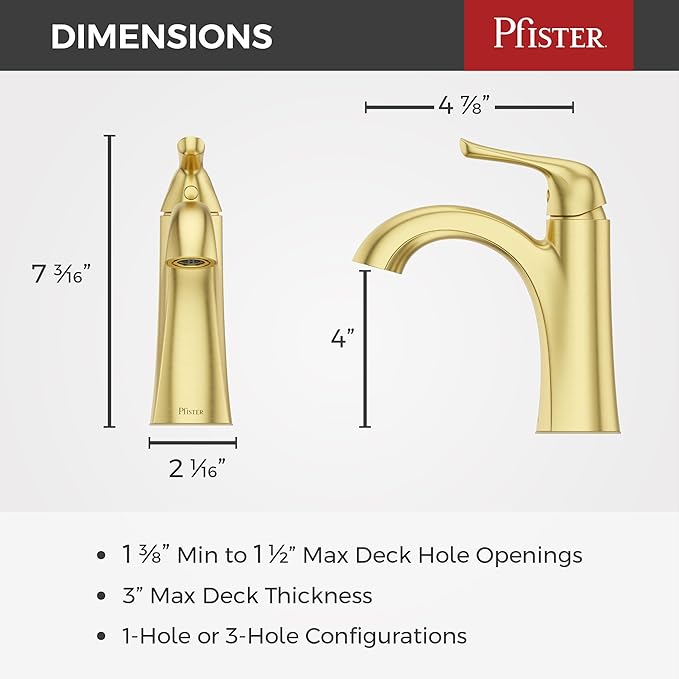 Pfister Willa Bathroom Sink Faucet, Single Control, 1-Handle, Single Hole, NSF Certified, Brushed Gold Finish, LF042MALBG
