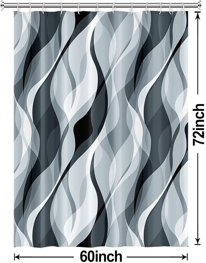 Blue Shower Curtain, Modern Abstract Blue and Grey Striped Shower Curtain Set for Bathroom Waterproof Polyester Shower Curtain with Hooks, 60x72 Inch