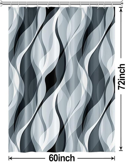 Blue Shower Curtain, Modern Abstract Blue and Grey Striped Shower Curtain Set for Bathroom Waterproof Polyester Shower Curtain with Hooks, 60x72 Inch