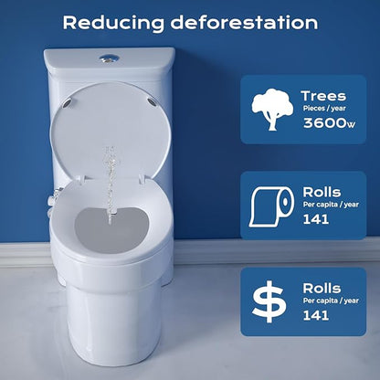 Round Bidet Toilet Seat, Non-Electric Bidet Attachment (Frontal & Rear Wash) with Dual Nozzles and Brass inlet,Bidet Toilet Seat with Quiet-Close Fit Round Toilet Seat