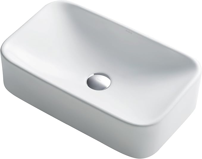 KRAUS Elavo Rectangular Vessel White Porcelain Ceramic Bathroom Sink, 19 inch KCV-122