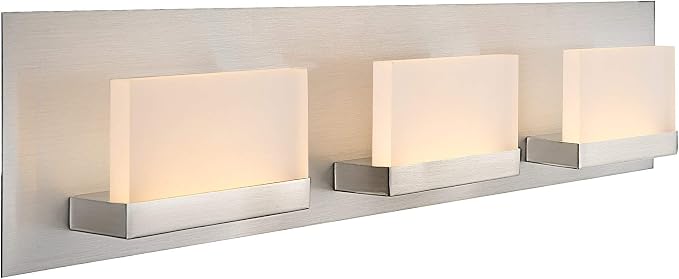Kira Home Everett 24" Modern Integrated LED 3-Light Bathroom Vanity Light | 30W 3000K Warm White Light, Minimalist Bathroom Wall Sconce with Frosted Acrylic Blocks, Brushed Nickel Finish