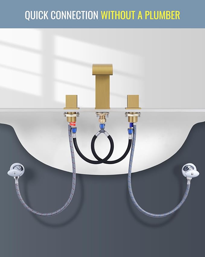 Brushed Gold Waterfall Bathroom Faucet: ARCORA 8 Inch Widespread Bathroom Faucets for Sinks 3 Hole, Modern 2 Handles Bathroom Sink Faucet with Pon Up Drain and cUPC Supply Lines