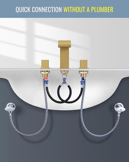 Brushed Gold Waterfall Bathroom Faucet: ARCORA 8 Inch Widespread Bathroom Faucets for Sinks 3 Hole, Modern 2 Handles Bathroom Sink Faucet with Pon Up Drain and cUPC Supply Lines