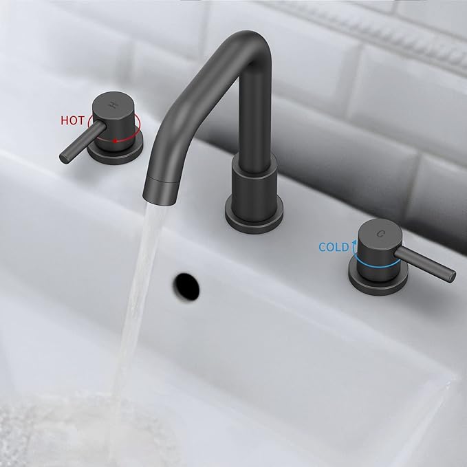 Bathroom Sink Faucet, Faucet for Bathroom Sink, Widespread Bathroom Faucet 3 Hole with Stainless Steel Pop Up Drain and cUPC Lead-Free Hose,Matte Black Bathroom Faucets