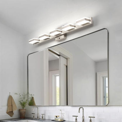 mirrea 32" 5 Light 3CCT LED Brushed Nickel Bathroom Vanity Light Fixture | Over Mirror,Bathroom Lighting,3000K/4000K/5000K ,Dimmable,Rust-resistant,Moisture-resistant,Acrylic shade,Wall Mount