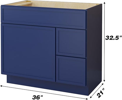 HomeBeyond 72 Inches Bathroom Vanity Base Cabinet Without Sink, Double Sink Top with Door & Soft Closing Drawers, Sturdy Floor Mounted Cabinet 2-Door 4-Drawer, Blue