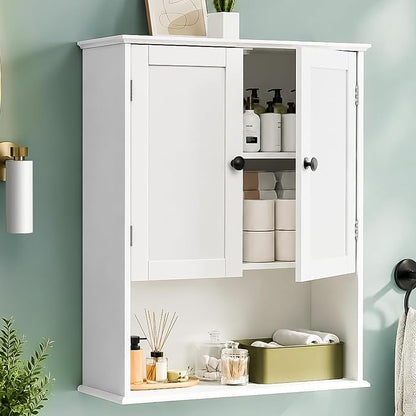 Bathroom Wall Cabinet, 30" x 24" White Painted Finish Wooden Wall Mounted Medicine Cabinet with 3 Level Adjustable Shelf, Over the Toilet Storage Cabinet, Wall Storage Cabinet for Bathroom