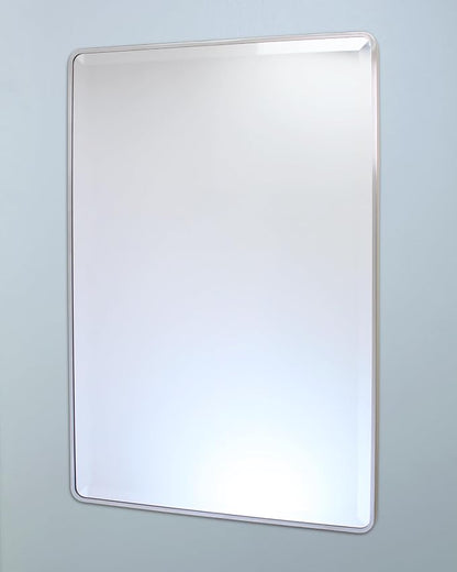 20x30 Austin Farmhouse Metal Framed Rounded Rectangle Recessed Bathroom Medicine Cabinet, Beveled Mirror, 18x28 in-Wall Opening, powder-coated Steel, Adjustable Glass Shelves, Brushed Nickel