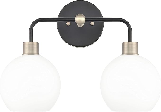 Lukasa Modern Bathroom Vanity Lights Fixtures 2-Lights Over Mirror Lighting Matte Black with Brushed Nickel Vanity Lights for Bathroom Light Fixtures Frosted Glass Covers, UL Listed