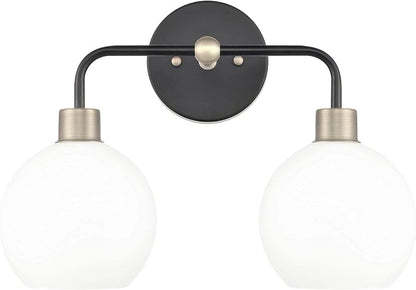 Lukasa Modern Bathroom Vanity Lights Fixtures 2-Lights Over Mirror Lighting Matte Black with Brushed Nickel Vanity Lights for Bathroom Light Fixtures Frosted Glass Covers, UL Listed