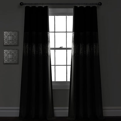 Lush Decor Night Sky 100% Blackout Window Curtain Panel Single 42"W x 84"L, Black & Gray - Blackout Curtains For Bedroom - Sequin Curtains - Glam Decor