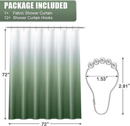 OLANLY Luxury Sage Green and White Ombre Shower Curtain Sets with 12 Hooks, Waterproof and Washable Decorative Shower Curtains for Bathroom, 72x72 Inches