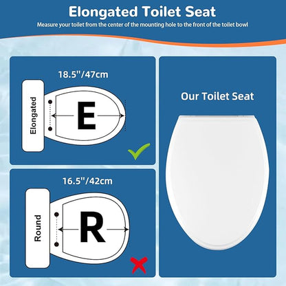 Universal Toilet Seat Elongated with Soft Close Cover, Oval Toilet Seat Replacement with Toilet Bolts Hinge and Bumpers, Compatible with Kohler, American Standard, TOTO, One-click Release, White