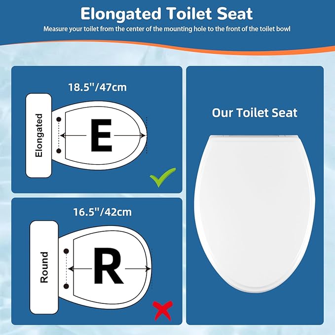 Elongated Toilet Seat Soft Close with Cover, Oval Toilet Seat Replacement with Non-Slip Toilet Bolts and Bumpers, Compatible with Kohler, American Standard, TOTO, One-Click Release, White