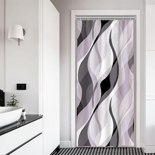 Stall Shower Curtain, Small Lavender Shower Curtain Set for Bathroom Modern Waterproof Purple and Grey Shower Curtain Set with Hooks, 36x72 Inch