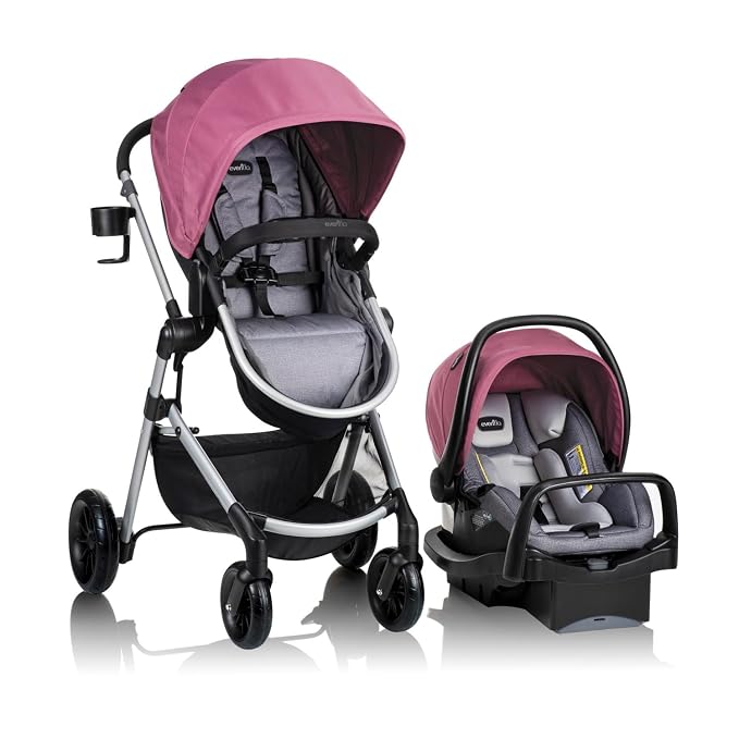 Evenflo Pivot Modular Travel System w/LiteMax Preemie and Infant Car Seat | 6 Modes of Use, Rear-Facing Mode for Infants 3-30 lbs, Stroller use up to 50 lbs (Dusty Rose Pink)