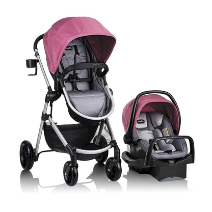 Evenflo Pivot Modular Travel System w/LiteMax Preemie and Infant Car Seat | 6 Modes of Use, Rear-Facing Mode for Infants 3-30 lbs, Stroller use up to 50 lbs (Dusty Rose Pink)