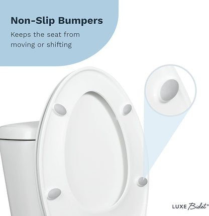 LUXE TS1008E Elongated Comfort Fit Toilet Seat with Slow Close, Quick Release Hinges, and Non-Slip Bumpers (White)